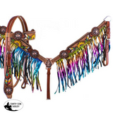 New! Showman ® Hand Painted Feather Sunflower And Cactus Brow Band Headstall Breast Collar Set.