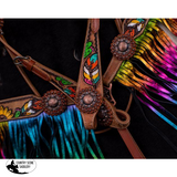 New! Showman ® Hand Painted Feather Sunflower And Cactus Brow Band Headstall Breast Collar Set.