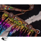 New! Showman ® Hand Painted Feather Sunflower And Cactus Brow Band Headstall Breast Collar Set.
