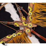 New! Showman ® Hand Painted Sunflower Brow Band Headstall And Breast Collar Set With Conchos. #