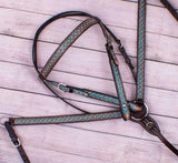 Showman ® Hand Painted Turquoise Floral Painted Headstall and Breast Collar Set. - Country Scene Saddlery and Pet Supplies