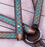 Showman ® Hand Painted Turquoise Floral Painted Headstall and Breast Collar Set. - Country Scene Saddlery and Pet Supplies