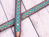 Showman ® Hand Painted Turquoise Floral Painted Headstall and Breast Collar Set. - Country Scene Saddlery and Pet Supplies
