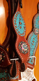 Showman ® Headstall and Breast Collar Set with Teal and Brown Filigree Print. - Country Scene Saddlery and Pet Supplies