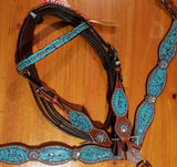 Showman ® Headstall and Breast Collar Set with Teal and Brown Filigree Print. - Country Scene Saddlery and Pet Supplies