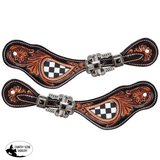New! Showman® Ladies Fast Lane Checkered Spur Straps – Chocolate Leather - Filigree / Painted / Print Spur Straps