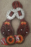Showman ® Ladies Hand Painted Sunflower spur straps with floral tooling. - Country Scene Saddlery and Pet Supplies
