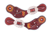 Showman ® Ladies Hand Painted Sunflower spur straps with floral tooling. - Country Scene Saddlery and Pet Supplies