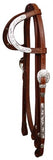 Showman ® Leather silver double ear headstall with 7' split reins. - Country Scene Saddlery and Pet Supplies