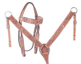 NEW! Showman ® Light brown leather headstall and breast collar set with floral tooling. - Country Scene Saddlery and Pet Supplies