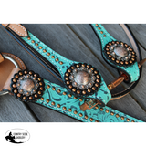 New! Showman ® Light Oil Filigree Headstall and Breast Collar Set with Copper Rosette Conchos. - Country Scene Saddlery and Pet Supplies