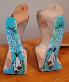 Showman ® Lightweight twisted angled aluminum stirrups with painted " Catch My Dreams " design. - Country Scene Saddlery and Pet Supplies