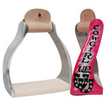 New! Showman ® Lightweight twisted angled aluminum stirrups with painted " Cowgirl Up" design. - Country Scene Saddlery and Pet Supplies