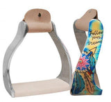 Showman ® Lightweight twisted angled aluminum stirrups with painted "Follow your dreams" design. - Country Scene Saddlery and Pet Supplies