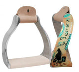 New! Showman ® Lightweight twisted angled aluminum stirrups with painted "Riding on Faith" design. - Country Scene Saddlery and Pet Supplies
