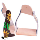 New! Showman ® Lightweight twisted angled aluminum stirrups with sunflower and cactus overlay. - Country Scene Saddlery and Pet Supplies