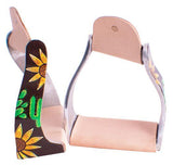 New! Showman ® Lightweight twisted angled aluminum stirrups with sunflower and cactus overlay. - Country Scene Saddlery and Pet Supplies