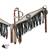 New! Showman ® Medium Leather Headstall And Breast Collar Set With Silver White Filigree Overlay