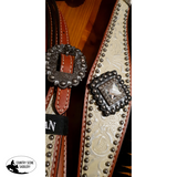 NEW! Showman ® Medium leather headstall and breast collar set with silver and white filigree overlay with black suede fringe. - Country Scene Saddlery and Pet Supplies