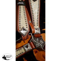 New! Showman ® Medium Leather Headstall And Breast Collar Set With Silver White Filigree Overlay