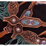 New! ~ Showman ® Medium Leather Headstall And Breastcollar. #leather Breastcollar Set With Beaded