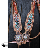 New! Showman ® Medium Oil Browband Beaded Inlay Headstall and Breast collar Set. - Browband Beaded Inlay Headstall and