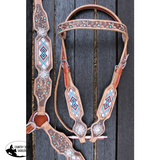 New! Showman ® Medium Oil Browband Beaded Inlay Headstall and Breast collar Set. - Browband Beaded Inlay Headstall and