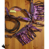 NEW! Showman ® Mini Size Purple metallic snake print headstall and breast collar set. - Country Scene Saddlery and Pet Supplies