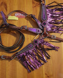 NEW! Showman ® Mini Size Purple metallic snake print headstall and breast collar set. - Country Scene Saddlery and Pet Supplies