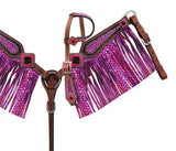 NEW! Showman ® Mini Size Purple metallic snake print headstall and breast collar set. - Country Scene Saddlery and Pet Supplies
