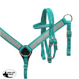 Showman ® Mini/ Small Pony Nylon Headstall And Breast Collar Set With Crystals. Mini / Teal Western