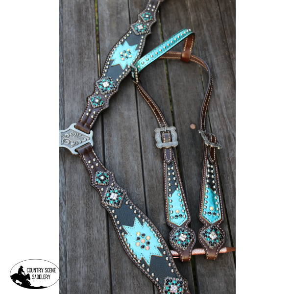 New! Showman® One Ear Headstall And Breast Collar Set With Bling Western Bridles