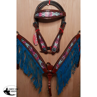 New! Showman ® Pastel Navajo Headstall And Fringe Breast Collar Set.