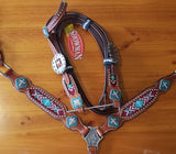 NEW! Showman ® PONY One ear headstall with teal beaded inlay. - Country Scene Saddlery and Pet Supplies