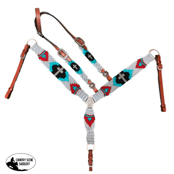 Showman ® Pony Size Corded One Ear Headstall And Breast Collar Set - Cross Western Tack Sets