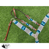 Showman ® Pony Size Corded One Ear Headstall And Breast Collar Set - Gray/Blue Western Tack Sets