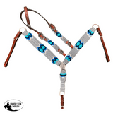 NEW! Showman ® Pony Size Corded One Ear Headstall and Breast Collar Set - Gray/Blue - Country Scene Saddlery and Pet Supplies
