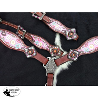 New! Showman ® Pony Size Donut Print Headstall And Breast Collar Set.