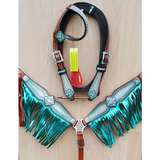 NEW! Showman ® Pony Size Headstall and breast collar set with holographic snake print and metallic color fringe. - Country Scene Saddlery and Pet Supplies
