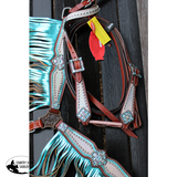 NEW! Showman ® Pony Size Headstall and breast collar set with holographic snake print and metallic color fringe. - Country Scene Saddlery and Pet Supplies