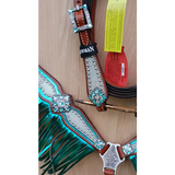NEW! Showman ® Pony Size Headstall and breast collar set with holographic snake print and metallic color fringe. - Country Scene Saddlery and Pet Supplies