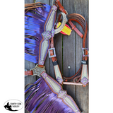 NEW! Showman ® Pony Size Headstall and breast collar set with holographic snake print and metallic color fringe. - Country Scene Saddlery and Pet Supplies