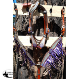 NEW! Showman ® Pony Size Headstall and breast collar set with holographic snake print and metallic color fringe. - Country Scene Saddlery and Pet Supplies