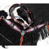 NEW! Showman ® Pony Size Pyschedelic Tie Dye browband headstall and breast collar set with black suede leather fringe. - Country Scene Saddlery and Pet Supplies