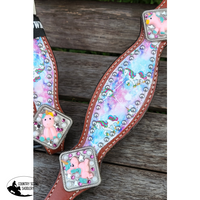 Showman ® Pony Size Tie Dye Unicorn Printed Headstall And Breast Collar Set.