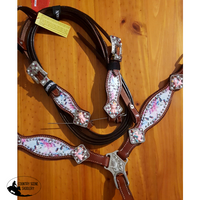 New! Showman ® Pony Size Tie Dye Unicorn Printed Headstall And Breast Collar Set.