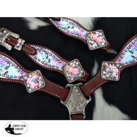 New! Showman ® Pony Size Tie Dye Unicorn Printed Headstall And Breast Collar Set.