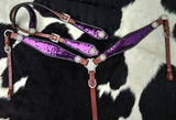 Showman ® Purple and Silver Sequins Inlay Single Ear Headstall and Breast Collar Set. - Country Scene Saddlery and Pet Supplies