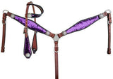 Showman ® Purple and Silver Sequins Inlay Single Ear Headstall and Breast Collar Set. - Country Scene Saddlery and Pet Supplies