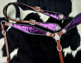 Showman ® Purple and Silver Sequins Inlay Single Ear Headstall and Breast Collar Set. - Country Scene Saddlery and Pet Supplies